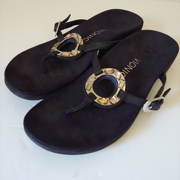 Vionic Rest Ricci Thong Sandals Black Silver Size 7 - Picture 2 of 12